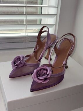 Lavender Floral Pointed Slingback Heels